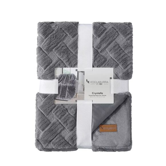 Koolaburra by UGG Crystelle Textured Faux Fur Throw Gray Plush Blanket - Picture 3 of 16